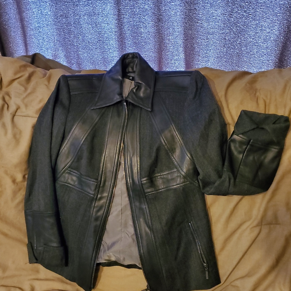 Juliana Collezione,  black leather  w/light tweed.